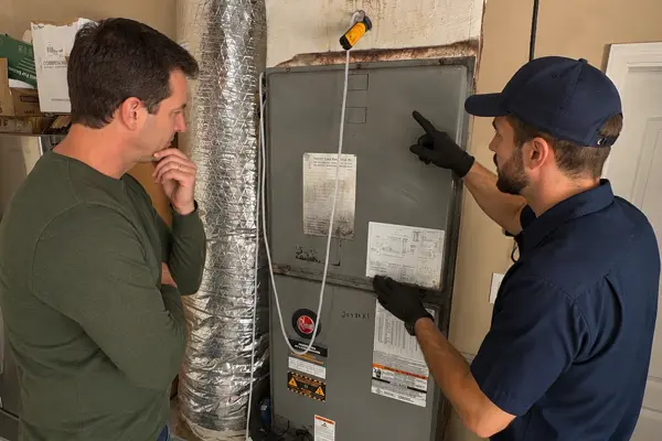 Technician reviewing a system with a homeowner